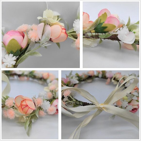 Women Costume Floral Deer Antlers Crown Headband Reindeer Hair Accessory main image 4